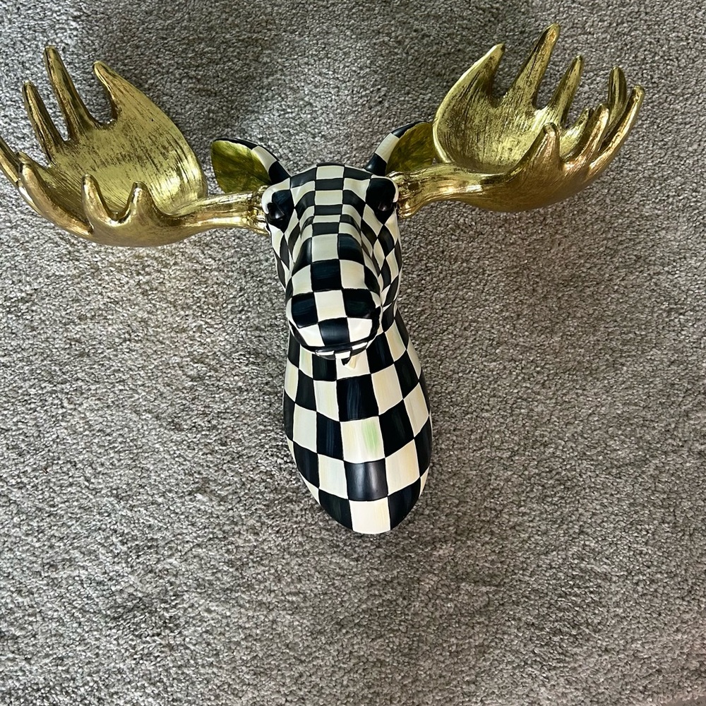 MacKenzie-Childs Gold and Black Check Moose Decor